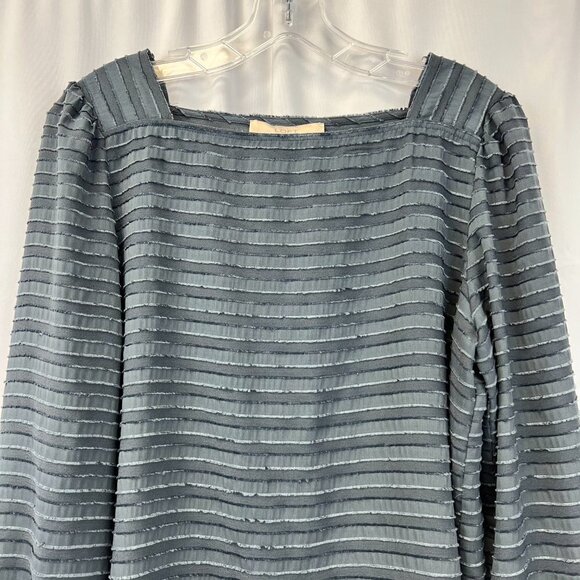 Loft Womens Gray Striped Long Sleeve Square Neck Pullover Blouse Top Size Medium - Picture 3 of 10